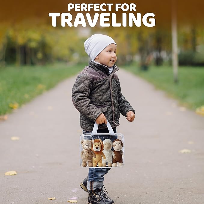 Honeyera Stuffed Animals Storage Bags with Zipper - Set of 2 with 1 Large Toy Storage Bag for Home Organization & 1 Portable Small Tote for Travel - Clear PVC Material for Easy Visibility & Organizin