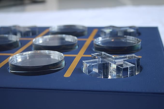 Modern Tic Tac Toe for Home Decoration, Tic Tac Toe Game with Blue Leather and Acrylic Pieces, Decorative Tic Tac Toe, Table Top Decoration, Housewarming Gift