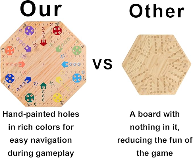 Original Marble Game Wahoo Board Game Double Sided Painted Wooden Fast Track Board Game for 8 Players 8 Colors 30 Marbles 8 Dice for Family Friends (8log)