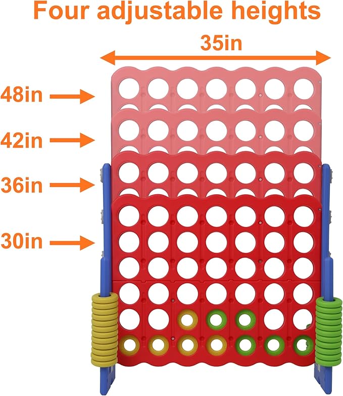 Giant 4 Connect in a Row Game, Height Adjustable Jumbo Yard Games for Kids and Adults Outdoor Play, Backyard Large Four Connect Floor Games, Patent Authorized (Blue/Red)