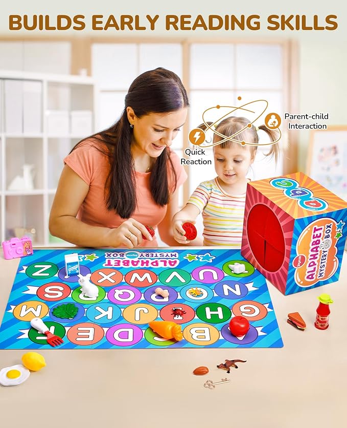 JoyCat Mystery Alphabet Box for Kids 52 PCS Letters Sorting Matching Game Activities Letter Sounds Fine Motor Learning Toys for Preschool Kindergarten Classroom - Easter Basket Stuffers Gifts