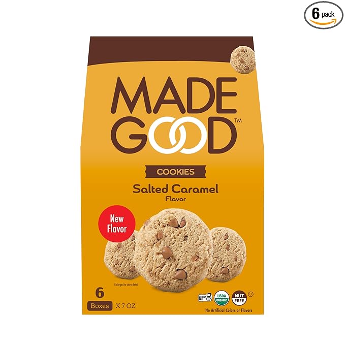 MadeGood Salted Caramel Crunchy Cookies (6 Boxes, 7oz Each) Organic and Gluten Free Snacks