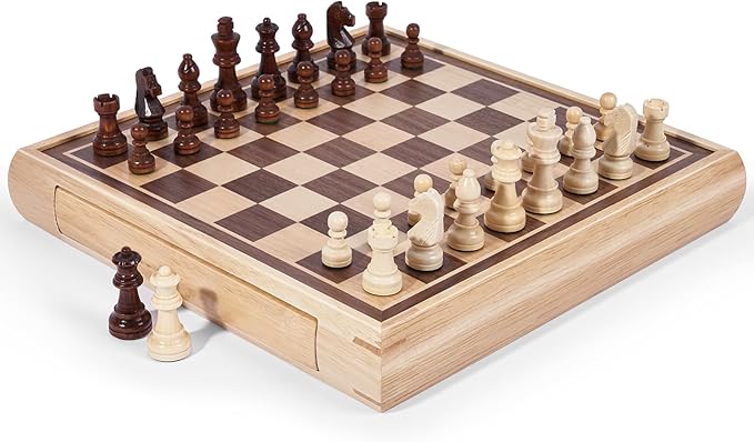 VAMSLOVE 13" Chess Chinese Checkers 2 in 1 Wooden Board Game Set with Pieces Storage Drawer - 2 Extra Queens, Bonus Marbles, for Birthday Gift (Instructions Included)