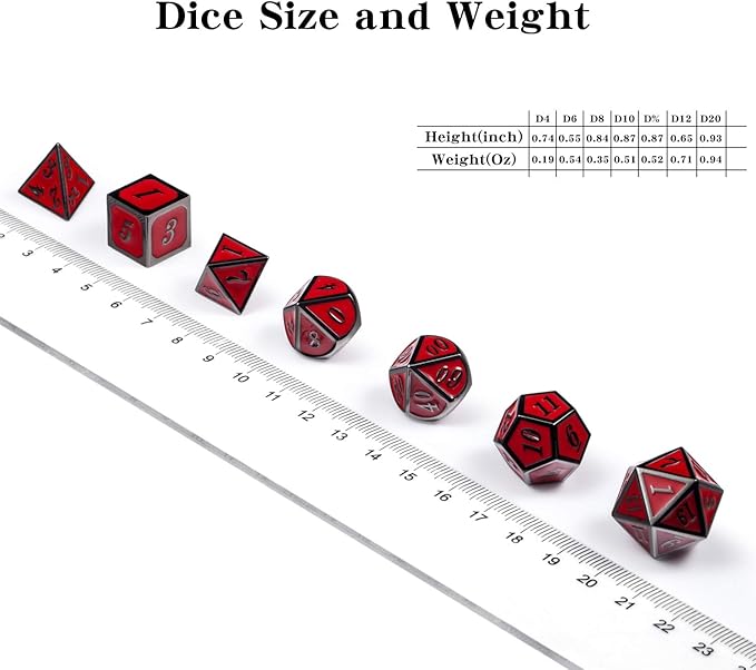 DnDnD Red D&D Game Dice,7 Die Polyhedral Metal Dice with Gift Metal Tin for RPG DND Dungeons and Dragons Dice Collector Board Game Player