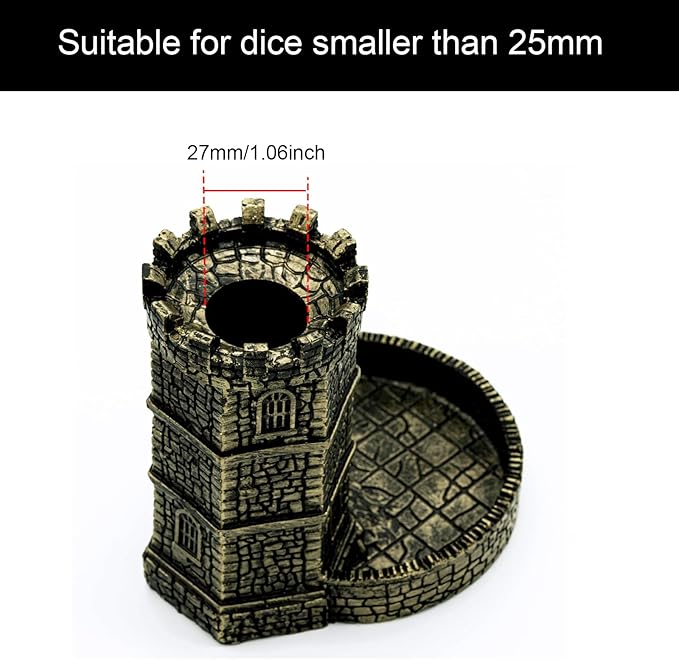 D&D Dice Tower with Tray, Castle Wall Carving DND Dice Rolling Tray for Dungeons and Dragons | Easy Roller Perfect for Board Game, D&D and RPG, (Ancient Golden)