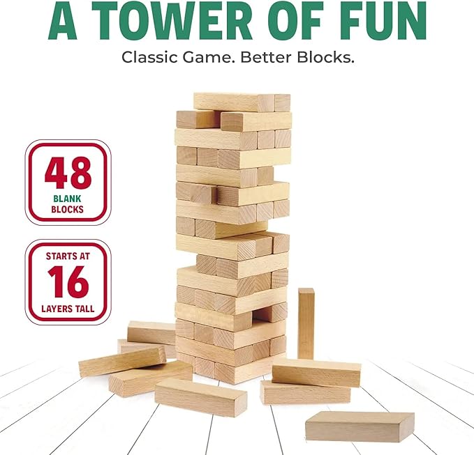 CoolToys Timber Tower Wood Block Stacking Game – Original Edition (48 Pieces) – 4 Pack