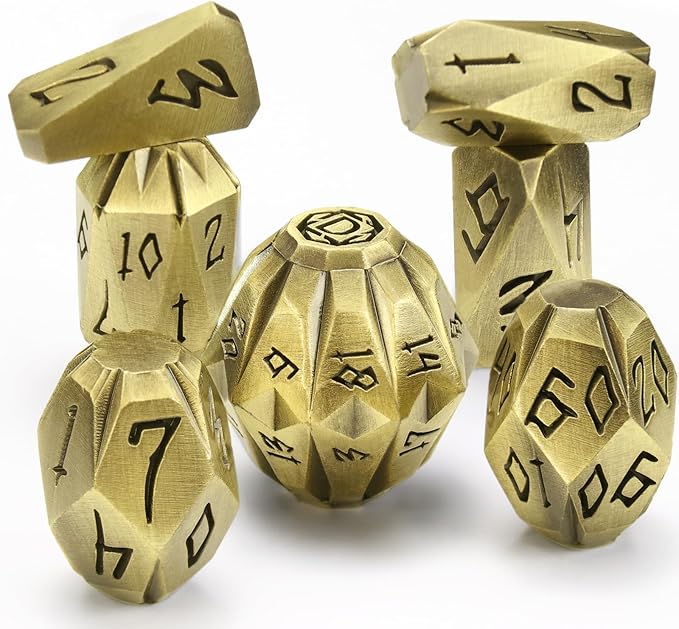 Metal Dice Set for DND, ZHOORQI 7 Pcs Polyhedral Dice, Perfect for Dungeons and Dragons, RPG Role Playing Games - Unique Cool Dice with Stonehenge Themed Design for Games Gifts（JS-Bronze）