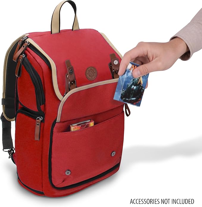 ENHANCE Designer Edition TCG Backpack - MTG Deck Bag Card Binder Space, TCG Deck Box Storage, MTG Playmat Holder - Card Storage Compatible with Magic the Gathering, Pokemon, Lorcana (Canvas Red)