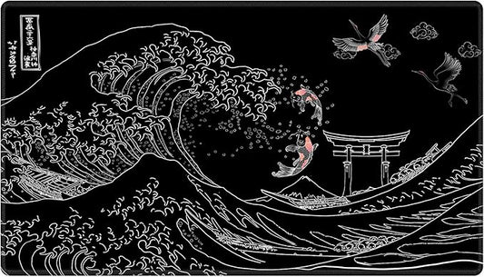 Card Playmat 70 x 40 cm Kanagawa Surfing Game Mats Tabletop Magic for MTG Cards, Trading Card Game Playing Stitched Commander Deck Gaming Desk Duel Mat Card Gameplay Mats, Koi Fish And Crane