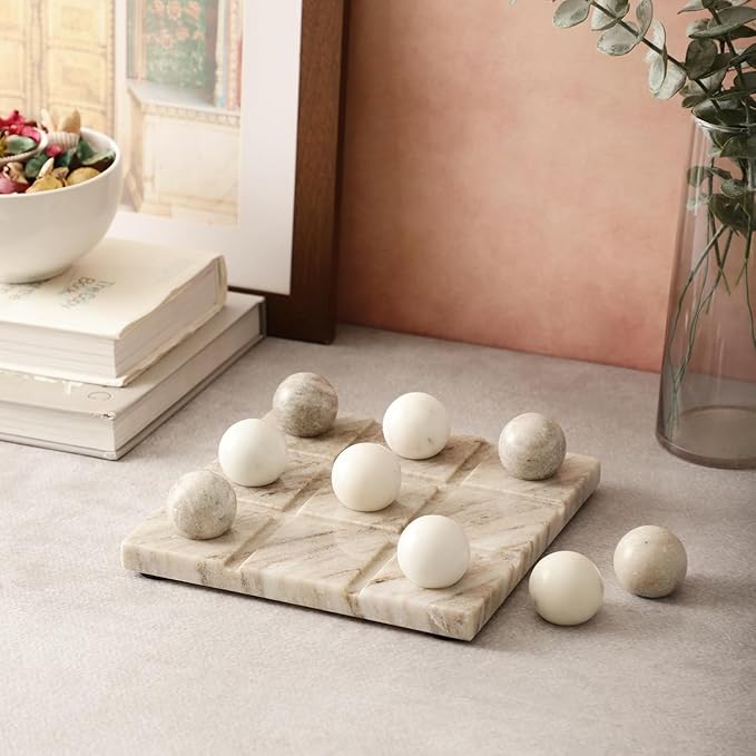 Handmade Marble Tic Tac Toe Board Game with Theme Diwali Gift X O Game Diwali Gift and Gift for Student