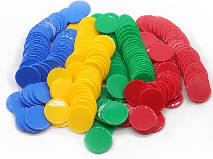Set of 100 Opaque Plastic Learning Counters Mini Poker Chips Game Tokens with Storage Box (Red+Yellow+RoyalBlue+Green, 1.26 Inch)