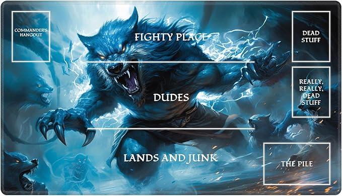 Playmat with Zones for MTG Card Game Playing, Game Mats Tabletop Magic Play Mat 24"x14" Commander Deck Gaming Desk Duel Mat Card Gameplay Mats for Beginner, Feral Wolf Werewolf