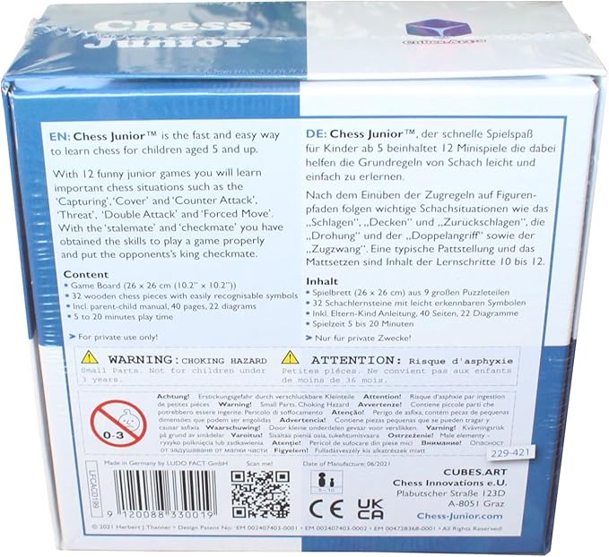 Chess Junior - Chess Set for Kids Ages 4 5 6 7 8, Board Game, Winner of The Brain Child Toy Award, Blue