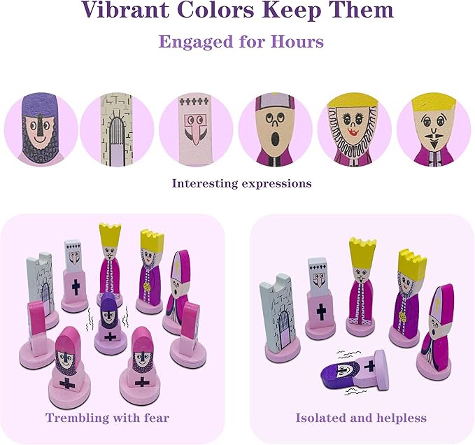 Cartoon Chess Set for Kids: 11.8" Unique Chess Board for Kids & Beginners - Pink Wooden Board Games Educational Toy for Adults Toddlers Family School Fun