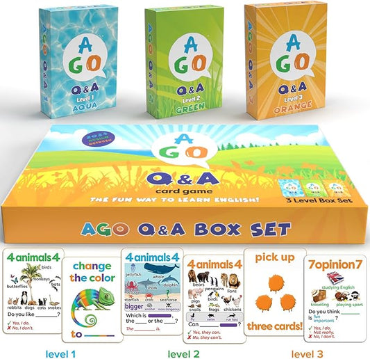 QnA ESL Card Game for Learning English. 3 Level Box Set. Practice English Conversation Through Play!