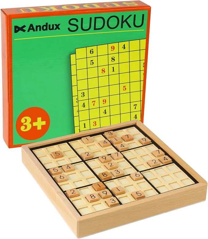 Andux Wooden Sudoku Puzzle Board Game with Drawer SD-02 (Black)