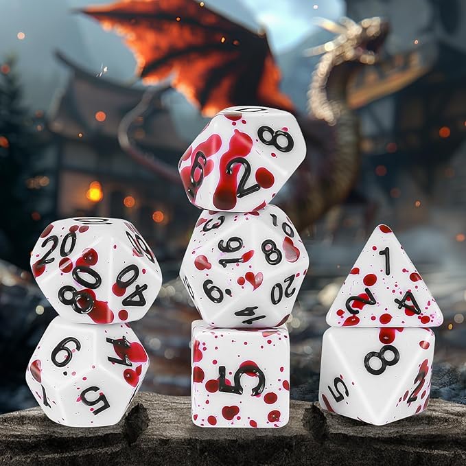 OriCraft Vampire Dices D20 Red Dot Dice DND Dice Set Realistic Halloween D20 Splatter Dices Polyhedral Role Playing Game Dice Dungeons and Dragons Dice
