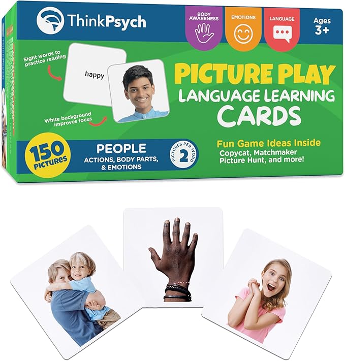 ThinkPsych Real People Flashcards - 150 Body Parts, Emotions, and Verbs - Realistic Picture Cards for Speech Therapy Materials & Autism Learning Materials - Body Parts for Toddlers