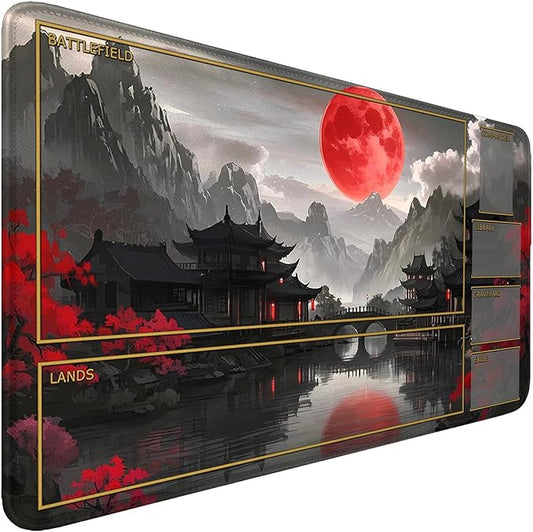MTG Playmat Stitched Edges, Game Play Mat for MTG TCG 24 x 14 inches Trading Card Inked Game Playmats with Storage Bag Smooth Rubber Surface Battle