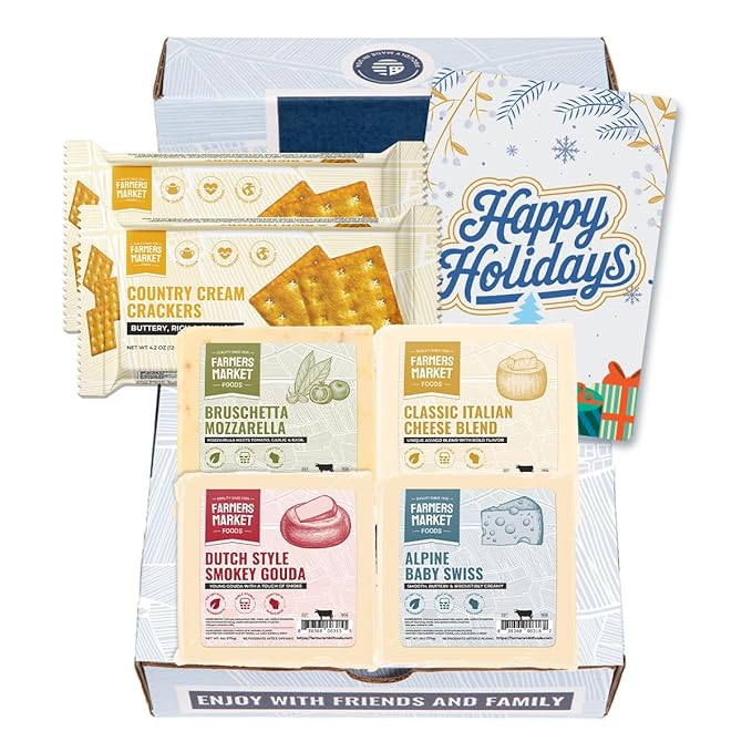 Farmers' Market Cheese Block Gift Box, Shelf Stable, Pasteurized, Locally Sourced Wisconsin, World Cheese Assortment