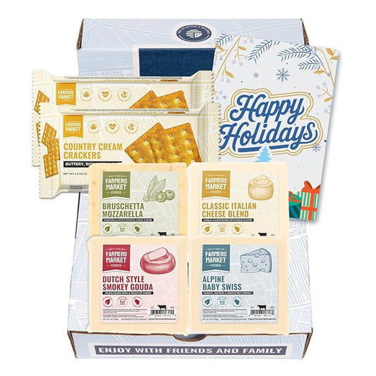 Farmers' Market Cheese Block Gift Box, Shelf Stable, Pasteurized, Locally Sourced Wisconsin, World Cheese Assortment