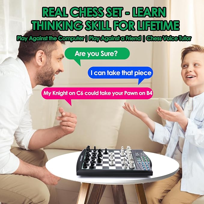 Talking Chess Academy Electronic Chess Board, Smart Chess Board with Voice Teaching System, Computer Chess Game with Strong Magnetic Pieces, 1-2 Player, Electronic Chess Set - Simple Portable Travel