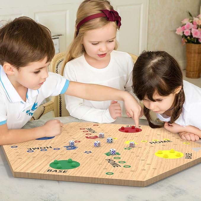 Aggravation Board Game,Wahoo Board Game,15" Wooden Original Marble Game Double Side Painted,Fast Track Board Game for 6 and 4 Players with 30 Marbles,Marble Game Board Wooden,for Family Game Night