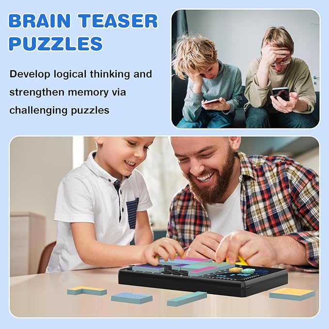 Blocks Pattern Matching Puzzle Games, Original Challenges Brain Teaser Toys for Kids & Teens, IQ Montessori STEM Educational Game for Boys Girls, Travel Games for Road Trips (Black)