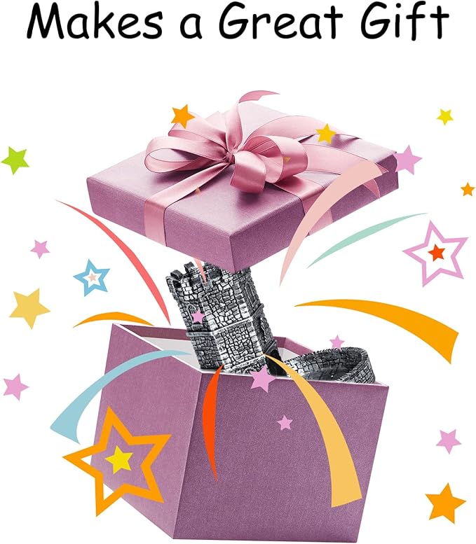 Castle Dice Tower with Tray, Wall Carving Dice Rolling Tray for Dungeons and Dragons | Easy Roller Perfect for Board Game, D&D and RPG, (Ancient Silver)