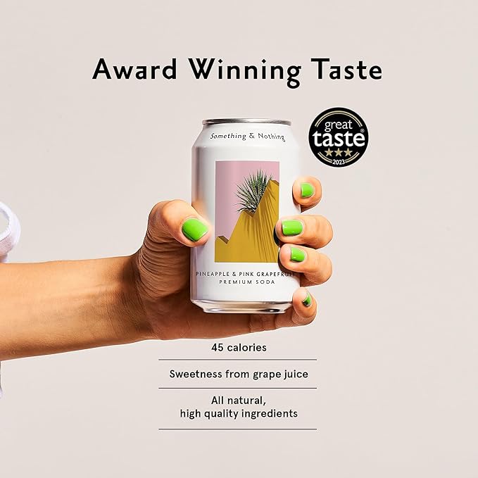 Something & Nothing Pineapple & Pink Grapefruit Flavoured Sparkling Water | Lightly Carbonated, Full Flavoured with Grape & Lemon Juice | Vegan & Low Calorie Soda | 12 Fl Oz Cans (Pack of 12)