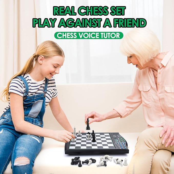 Talking Chess Academy Electronic Chess Board, Smart Chess Board with Voice Teaching System, Computer Chess Game with Strong Magnetic Pieces, 1-2 Player, Electronic Chess Set - Simple Portable Travel