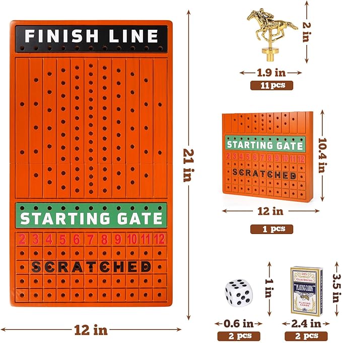 3-in-1 Horse Race Board Game &Checkers & Tic-Tac-Toe ，3 in1 Wooden Board Game Set for Kids & Adults Travel Family Foldable Horse Racing Board Game with 11 Metal Horses Interactive Strategy Game