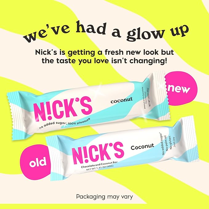 NICK'S Keto Chocolate Candy Bars – Coconut, No Added Sugar, Low Carb Snack with 3g Net Carbs, 180 Calories, Gluten-Free Sweets – 15-Pack (40g Each)