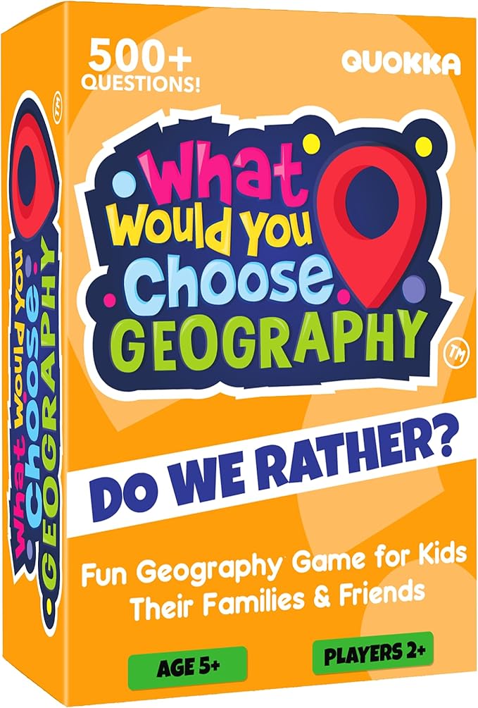 QUOKKA Board Game for 8-12 Year Olds - Geography Edition - Family Card Game for Kids Ages 5-8 - What Would You Choose | Pick Your Answer | Get to Know You - Fun Game Night for Boys & Girls