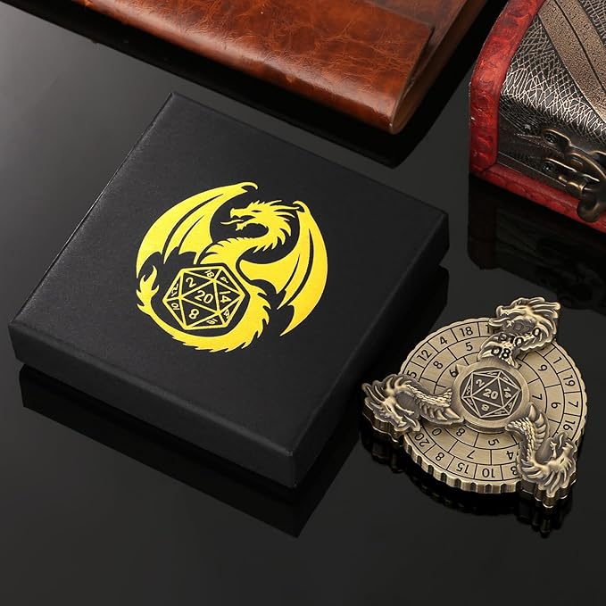 Spinner DND Dice, 7-in-1 Dragon Metallic D&D Dice, Dragon Roulette Dice Spinner for DND Dice Set, DND Gifts with Gift Box, Role Playing Board Game Accessories, DND Dice Set Gifts, Bronze