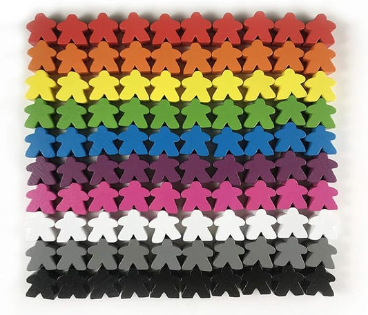100 Wooden Meeples, Family Games Accessories – Multi-Color Board Game Tokens Ideal for Sorting, Counting, Classrooms, Replacement Pieces