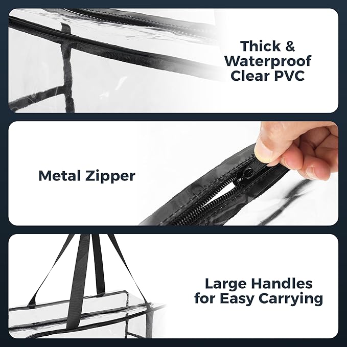 Clear Toy Organizer Bag (8-Pack) 21", Clear Comforter Storage Bags, Large Plastic Storage Organizer for Puzzle, Board Games, Building Blocks, Clothes, Makeup & Toiletry with Zipper/Handle