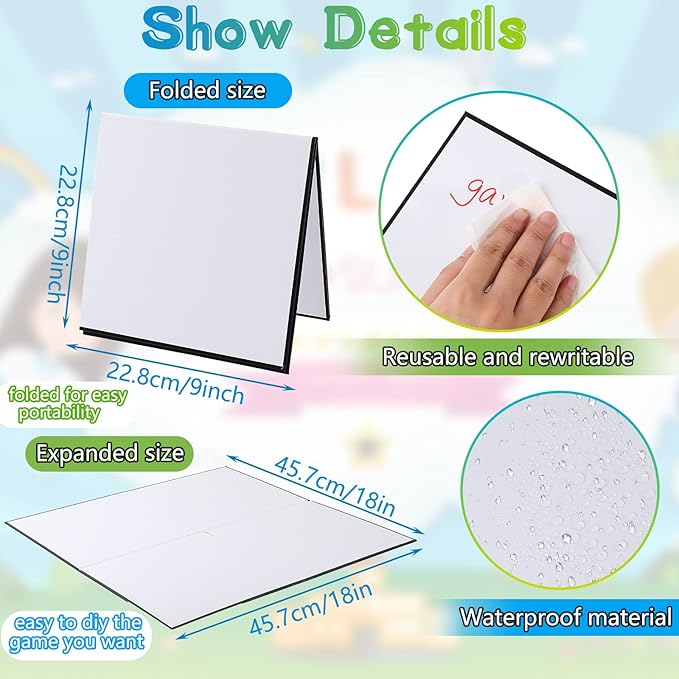 4 Pcs Folding Blank Game Board, Make Your Own Game Board, Quad Fold Dry Erase Battle for School Classroom DIY Activities, 18 x 18 Inches