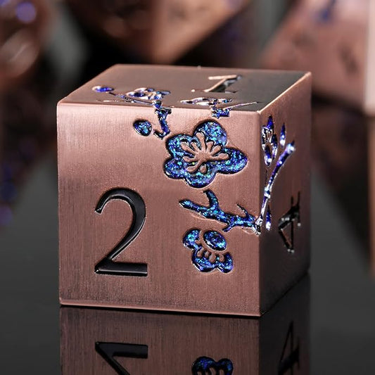DNDND Metal Dice, 7 PCS Heavy Solid Metallic Flower DND Dice Set with Gorgeous Gift Case for D&D Dungeons and Dragon Tabletop Game (Ancient Copper)