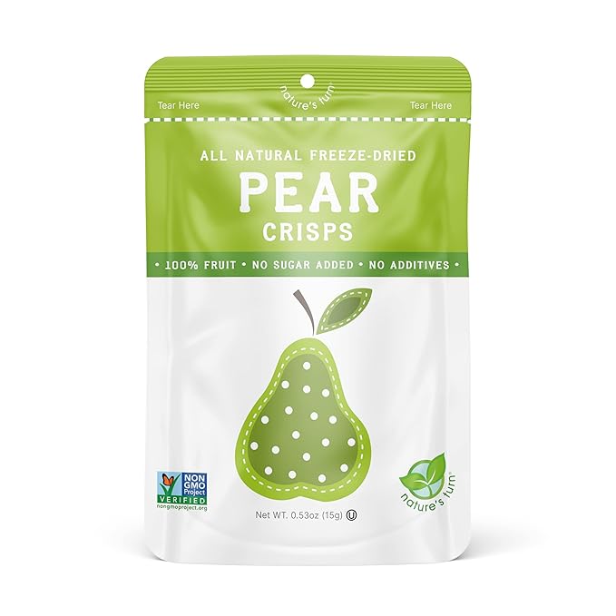 Nature’s Turn Freeze-Dried Pear Crisps – Healthy, Gluten-Free, Crispy & Delicious, Plant-Based Snack, Ideal for Cereal, Smoothies, School Lunches, & On-the-Go, Pack of 12 (0.53 oz Each)