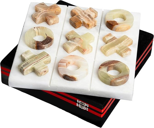 UMAID Luxury Marble Tic Tac Toe Game – A Sophisticated Touch for Dad This Fathers Day – Handcrafted 10” Onyx Board with Velvet Box – Elegant Solid Marble Decor for Coffee Table or Office