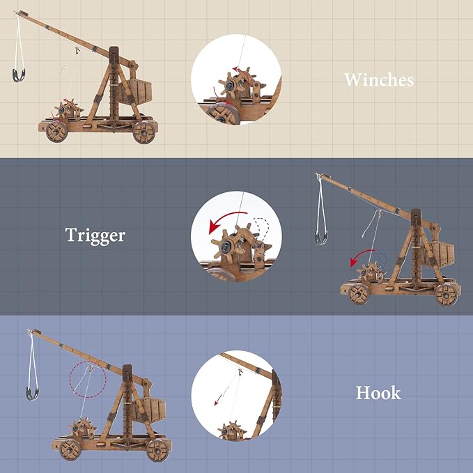 DIY 3D Wooden Puzzles for Adults Trebuchet Science Building Kit Model Catapult Engineering Kit Wood Assembly Gifts