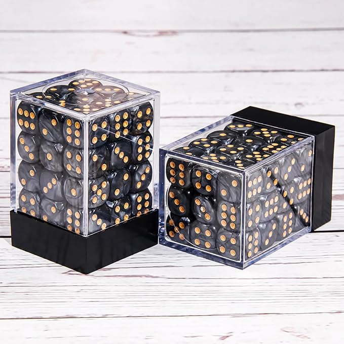 36 Pieces 12mm 6 Sided Mini Dice Set,Pearl Pattern D6 Game Dice Set,6 Sided Standard Game Dice for Board Games Dice Games Classroom Teaching Dices Game, with Portable Gaming Box(Black)