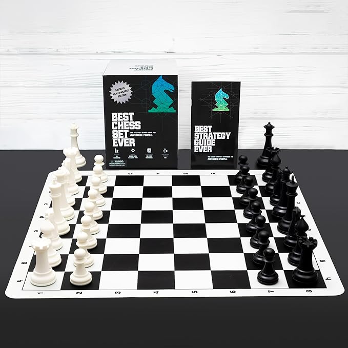 Best Chess Set Ever 3X Triple Weighted Tournament Size Chess Game (4" King) Large Staunton Modern Pieces, 20x20 Big Double-Sided, Roll Up Silicone Mat, Professional Chess Board Set for Adults & Kids