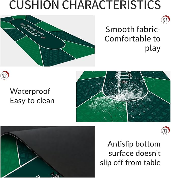 nuveti 79 x 39 Foldable Texas Poker Card Tabletop Layout Portable Anti-Slip Rubber Board Game Mat Smooth Premium Surface, Noise Reduction Poker Mat for Table