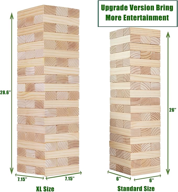 Olsa Jumbo Tumble Tower Outdoor Games 60pcs Large Blocks Stacking Lawn Yard Game for Kids Adults Family Stack to Over 5FT Giant Family Party Games for Holiday