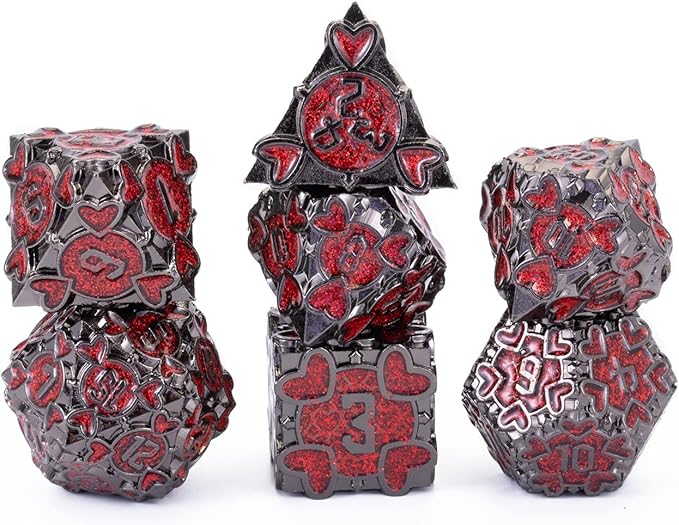 DND Metal Dice 7 pcs DND dice Set with Gift Box for Dungeons and Dragons MTR PRG Tabletop Games (Black-Red)