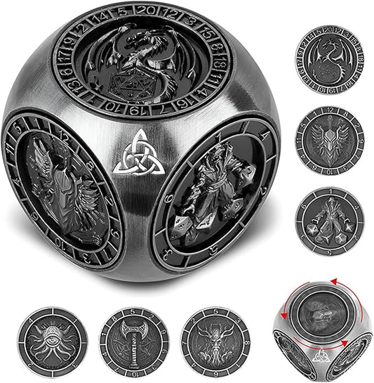 2025 New DND Spinner Dice for Dungeons and Dragons Gifts, 7-in-1 Metal Dice Set with 3D Relief, Polyhedral Roleplaying Game Dice, Fantasy D&D Tabletop RPG Accessories for DM & Player (Black)