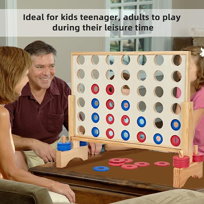 26X22In Giant Wooden 4 in a Row Game, Outdoor Yard Game for Famlies Adults, 42 Pcs Chips & Durable Carrying Bag, Halloween Christmas Party Gifts for Lovers