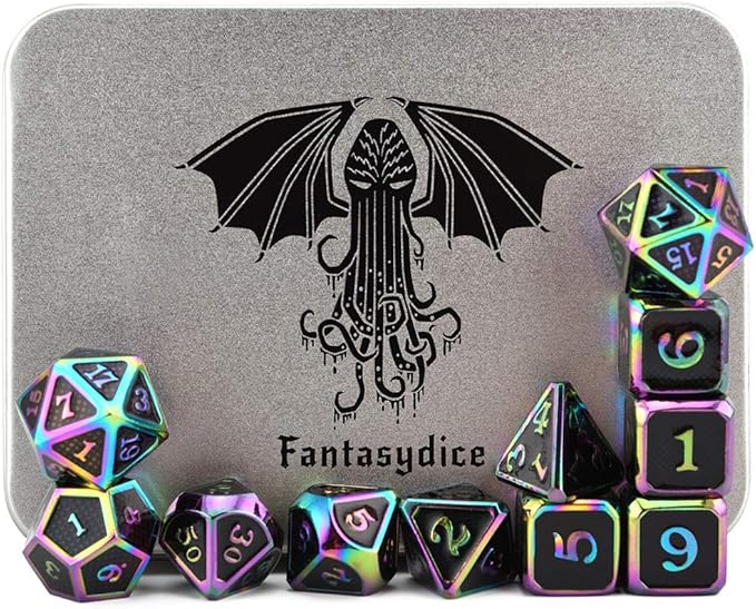 Metal Dice Set Collection for DND and All TRPG Games (Scale Armor, Rainbow 11 Set)